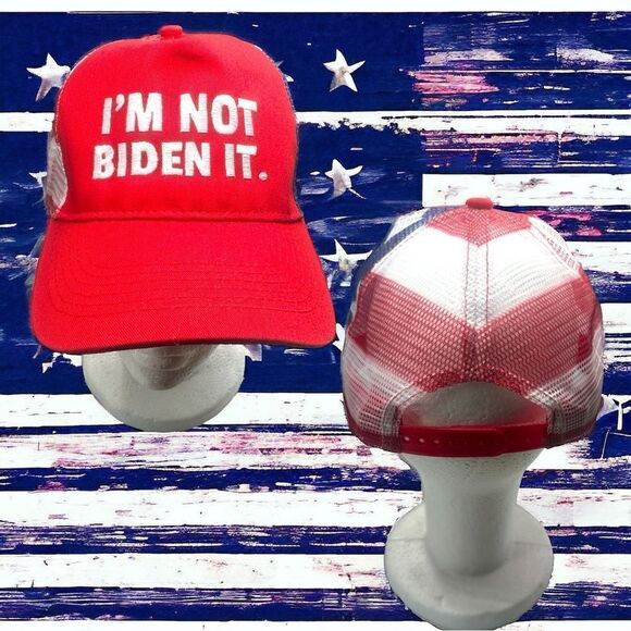 I’M NOT BIDEN IT. l USA Statement Hat, Cap l Red l Cotton/Mesh l Adjusts l New - Picture 1 of 9